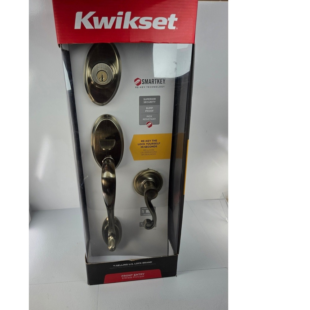 Kwikset SmartKey Front Entry Door Handle Set Antique Brass INCOMPLETE PLS READ!